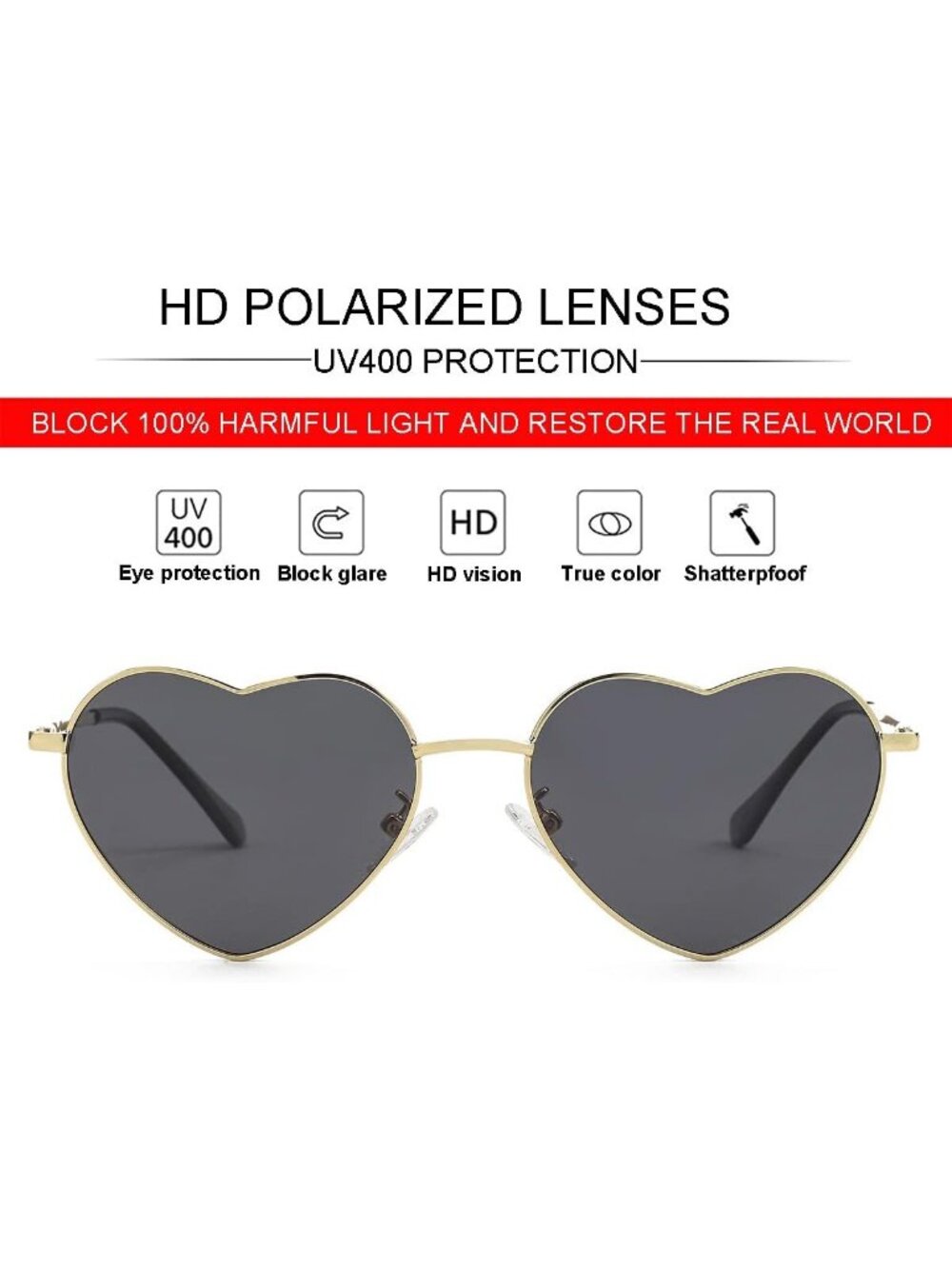 Chic Polarized Heart Sunglasses for Women | Stylish Metal Frame & UV400 - Picture 3 of 6